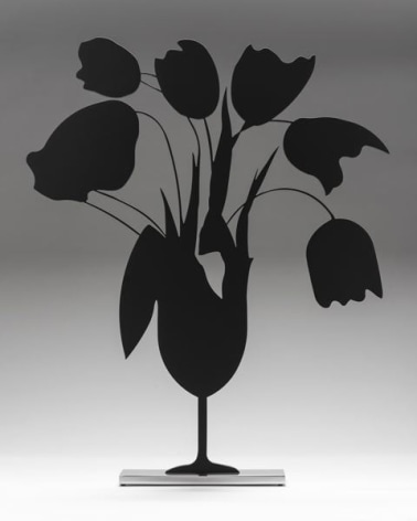 Donald Sultan  Black Tulips and Vase, 2014  painted aluminum on polished aluminum base  24 x 24 x 3 1/2 inches  edition of 25  $13,000
