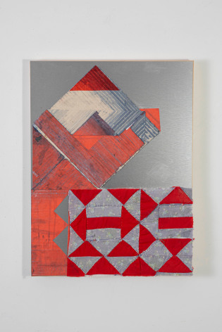 Jodi Hays Brother Jones, 2024 dyed cardboard, found textile, and vinyl collage on aluminum Dibond (ACM) on wood stretcher 24 x 18 inches