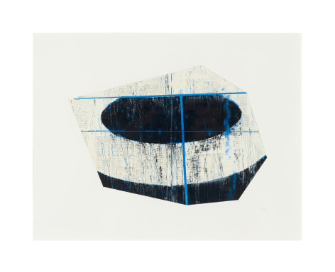 David Row Untitled (white ellipse/blue line), 2018 oil on primed Arches W.C. 15 3/4 x 18 inches