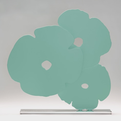 Donald Sultan Aqua Poppies, Jan 6, 2021, 2021 shaped aluminum with aqua powder coat on polished aluminum base 24.5 x 24 x 3.5 inches Edition 3 of 25