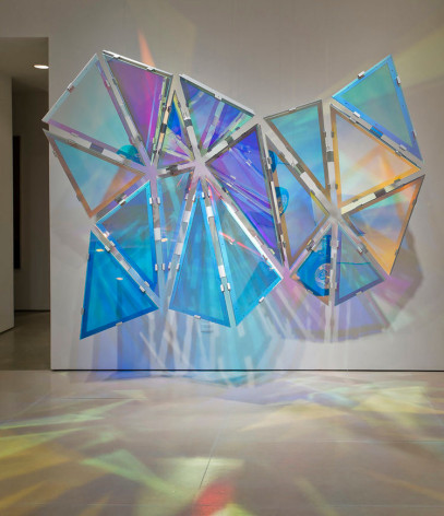 Christian Eckart,  Dichroic Hexagonal Perturbation, 2011-17,  dichroic glass with aluminum armature,  96  x 113 x 38 inches