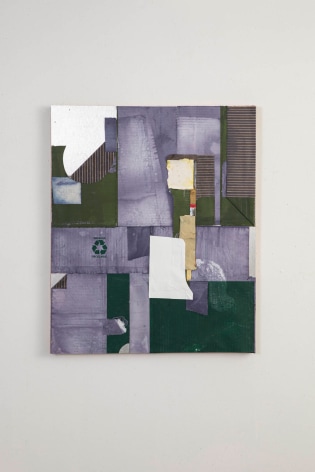 Jodi Hays  cutover, 2023  dye, cardboard, vinyl, and aluminum collage on wood stretcher  29 1/2 x 24 inches