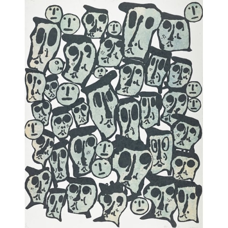 Donald Baechler Untitled #3 (From the Crowds Portfolio), 1990   woodcut on handmade Nepali paper (hand-dyed with indigo) 43 x 34 inches Edition of 35 with 3 AP bottom right front  Publisher: Baron/Boisant&eacute; Editions, New York