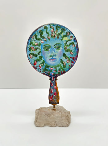 Salle Werner Vaughn Medusa, 2012 hand mirror painted in oil mounted on rock