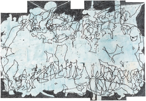 Bo Joseph  Colony Collapse, 2019  oil pastel, acrylic and tempera on joined paper  55 3/4 x 80 5/8 inches