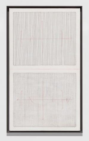Elaine Reichek Untitled , 1973 gesso, thread, graphite, and colored pencil on canvas canvas: 24 x 14 inches frame: 24 5/8 x 14 3/4 inches