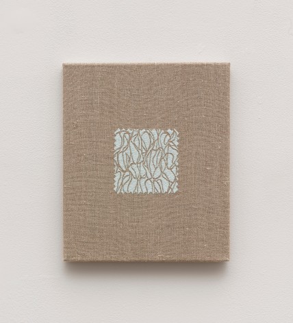 Elaine Reichek,  Swatch, Marden, 2012,  digital embroidery on linen,  12 x 10 inches,  edition of 3
