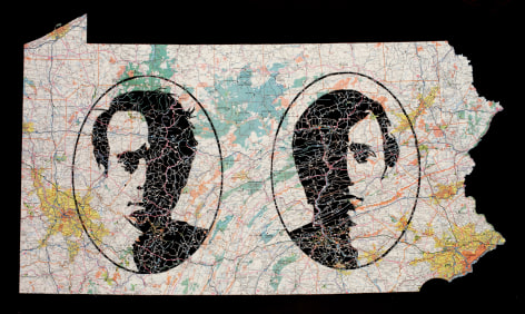 Nick Vaughan &amp; Jake Margolin Double Self Portrait: PA, 2011 Hand-cut found road map 24 x 37 inches