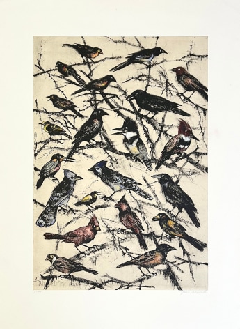 John Alexander Big Happy Family, 2020 Chine coll&eacute; polymer gravure with handmade Kitakata with hand coloring in pastel and charcoal image: 30 x 20 inches paper: 40 x 29 inches