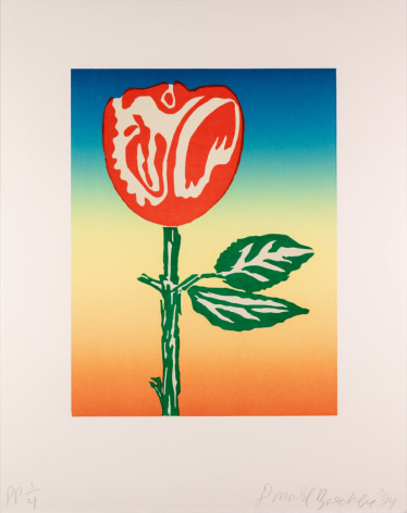 Donald Baechler  Untitled #5 (From Days of the Week, a portfolio of 7 prints), 1994  woodcut in colors  paper: 22 x 17.5 inches  image: 15 x 11.5 inches  PP 1/4, Edition of 50  signed bottom right front  $2500