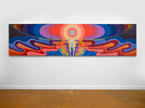 Bruna Massadas Canal # 6, 2025 acrylic and oil stick on canvas 36 x 144 inches (three 36 x 48 inch panels)