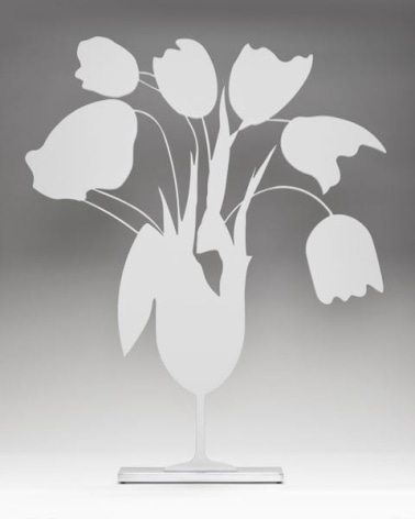 Donald Sultan White Tulips and Vase, 2014 Incised with title, date, and Artists initials; Stamped with edition number and Artist and Publisher copyright stamp; base verso painted aluminum on polished aluminum base 24 x 24 x 3 1/2 inches Edition 24 of 25