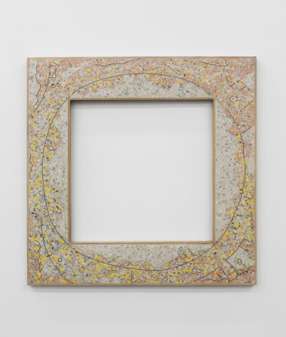 Ficus Interfaith  Firmament, 2018 cementitious terrazo, oak 35 x 35 x 1 1/4 inches private collection