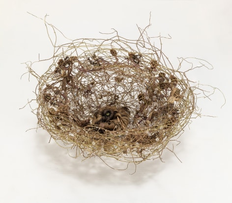 Karin Broker Do not forget me ever nest, 2020 Victorian hair (1897), crystals, wire 5 x 10 x 10 inches