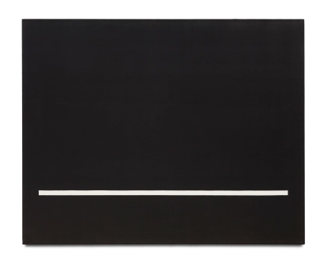 black rectangular painting with a thin white strip at the bottom