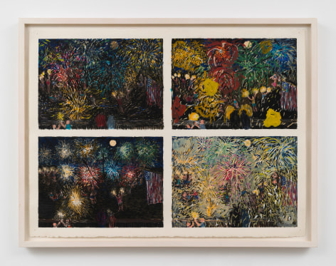 a drawing of various firework scenes