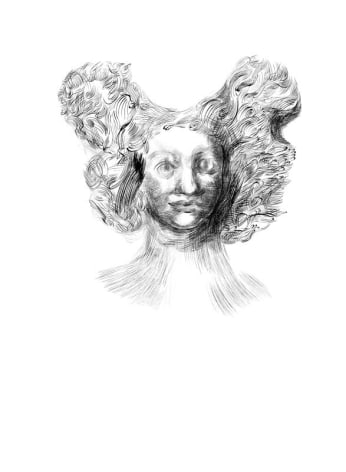 drawing of a woman with very large hair