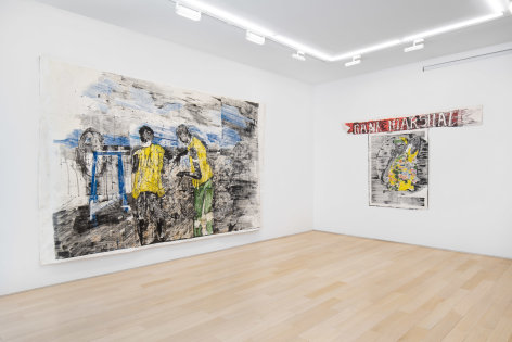 installation view of large scale drawings