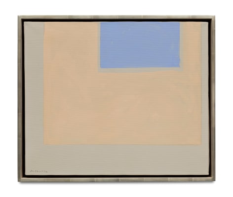 beige and blue rectangular geometric abstract painting