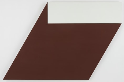 shaped canvas that is mostly brown with a white rectangle at the top
