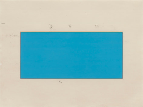 a work on paper with a blue rectangle at it's center