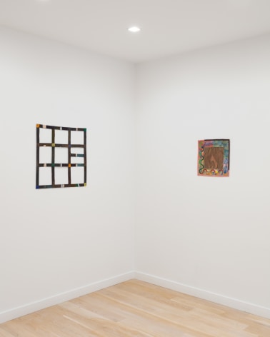 Installation view with multiple Alan Shields paintings