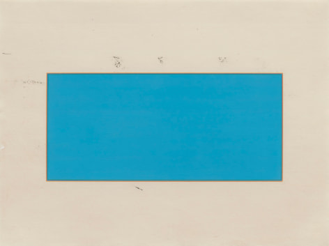 a blue rectangle in the center of a brownish piece of paper