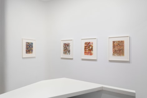 installation view of Jackie Saccoccio paintings and works on paper