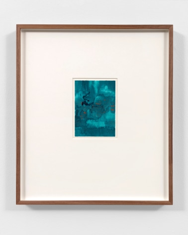 small aqua abstract drawing in a wood frame