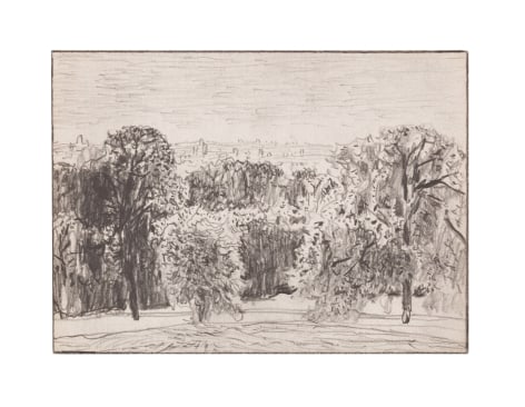graphite drawing of a landscape with trees