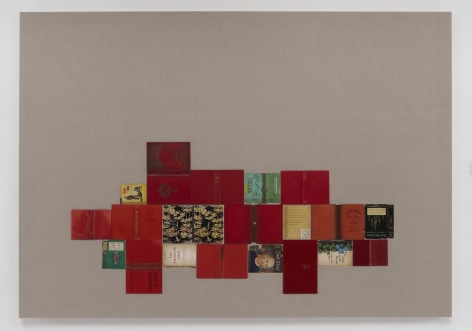 Valeska SoaresThe House of Exile (from Bindings)2011Antique paper jackets and hardcover books on linen72 x 102 inches (182.9 x 259.1 cm)VS 35