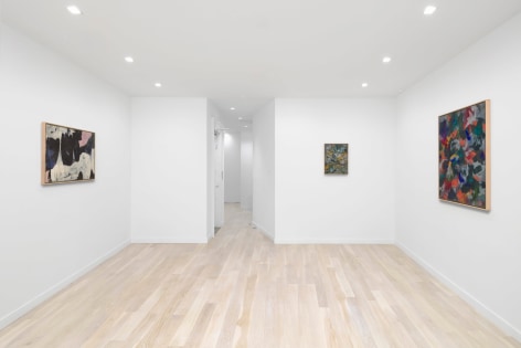 installation view of three abstract paintings