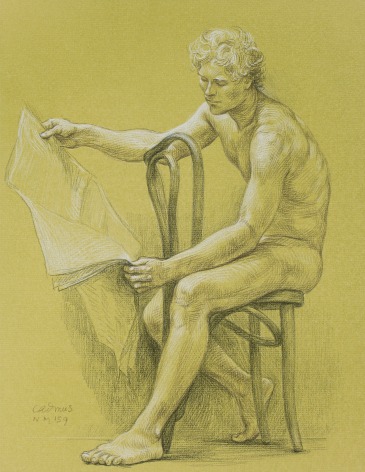 Male Nude NM159, c. 1979 Crayon on hand toned paper 15 1/4 x 11 3/4 inches