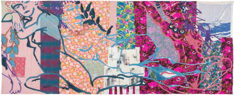 Robert Kushner, Sail Away, 1983. Acrylic and mixed fabric on cotton, 84 x 206 inches