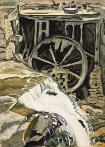 Mill Wheel and Waterfall (Brandywine Falls, Ohio), 1918, Watercolor and gouache on paper, mounted on board
