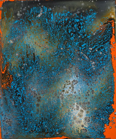 Barbara Takenaga, Surfacing (blue with orange edge), 2021. Acrylic on linen, 54 x 45 inches