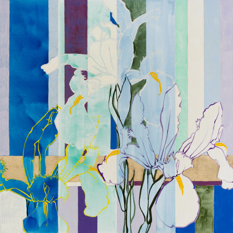 Three Dutch Iris, 2020, Oil, acrylic, and gold leaf on canvas