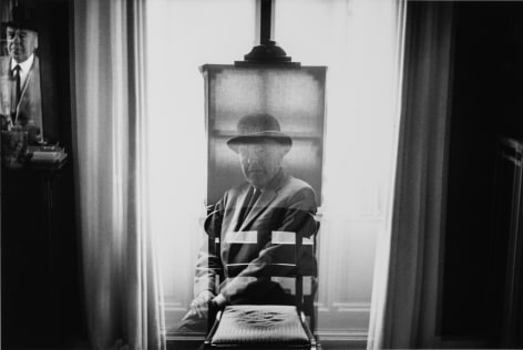 Duane Michals, Magritte with Easel, 1965. Gelatin silver print, 15 1/8 x 22 1/2 inches