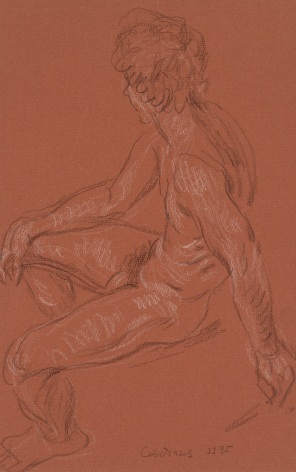 Seated Nude JS35, n.d. Crayon on brick red Fabriano paper, 13 x 8 1/8 inches