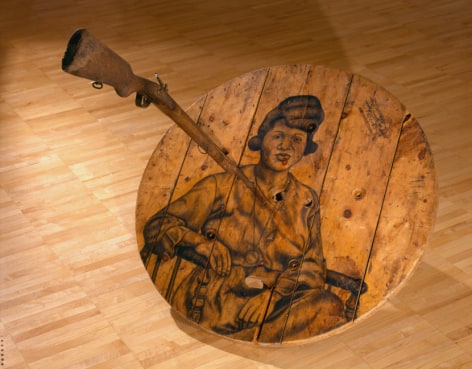 Eclipse, 2004 Charcoal on wood, drum, rifle