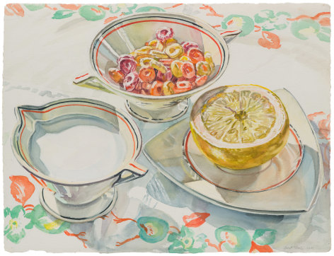 Grapefruit and Fruitloops, 1989. Watercolor and pencil on paper, 20 x 23 inches