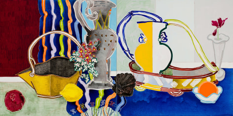 Robert Kushner, For Betty, 2022. Oil, acrylic, and cont&eacute; crayon on linen, 48 x 96 inches