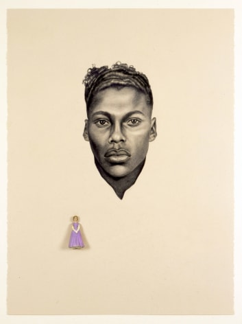 Kin XXV (River Run), 2008 Cont&eacute; on paper, plastic figurine 30 x 22 1/2 x 1 1/4 inches
