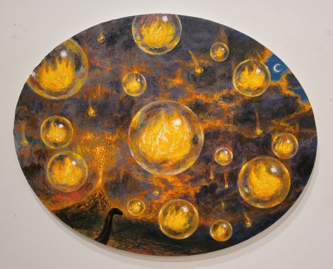 Thomas Woodruff, Small Nessie Study (Glass Fire Bubbles), 2022. Acrylic on canvas, 16 x 20 inches