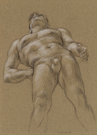 Male Nude, 1950s. Crayon and gouache on paper, 11 x 7 7/8 inches