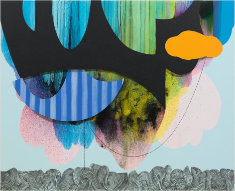 Carrie Moyer, Spectacular Heart Craze, 2021. Acrylic, glitter, mica, graphite on canvas, 78 x 96 inches