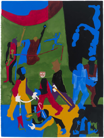 Jacob Lawrence Games - Curtain Time, 1999  Gouache on paper 24 x 18 inches