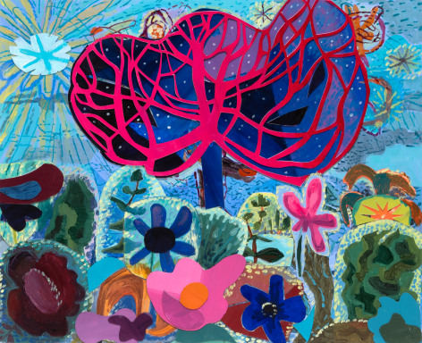 Love Trap, 2024 Acrylic and collage on museum board 17 x 21 inches