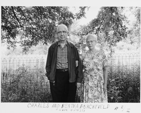 Charles and Bertha Burchfield, c. 1960. Gelatin silver print with hand-applied text, 6 3/4 x 9 3/4 inches (image); 8 x 10 inches (paper), AP II/II
