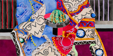 Robert Kushner, Hi Octane, 2022. Oil, acrylic, and cont&eacute; crayon on linen, 36 x 72 inches